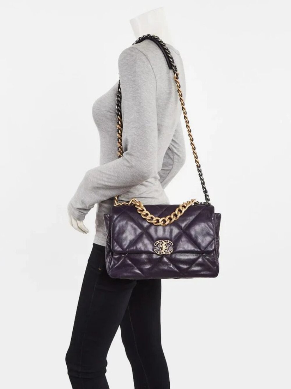 Chanel Purple Quilted Goatskin Leather Large Chanel 19 Bag
